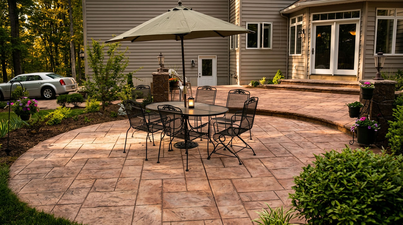 Stamped & Broom-Finished Concrete Patios work in progress